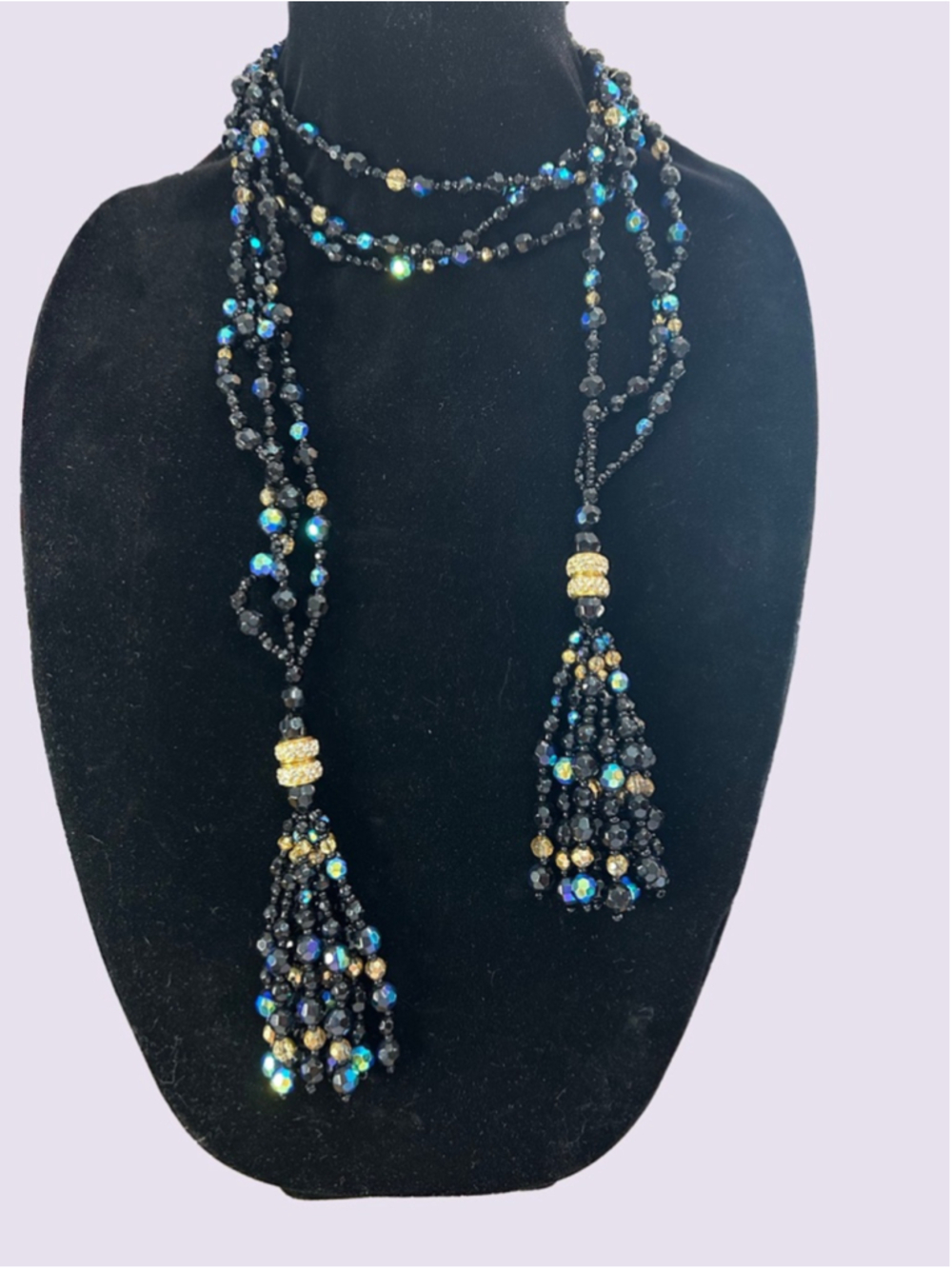 Women's Joan Rivers Black Blue fire polished Crystal Lariat Necklace
